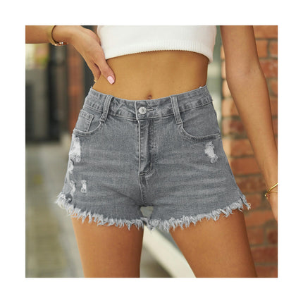 Jean Shorts for Women Mid Waisted Ripped Stretchy Raw Hem Casual Denim Shorts