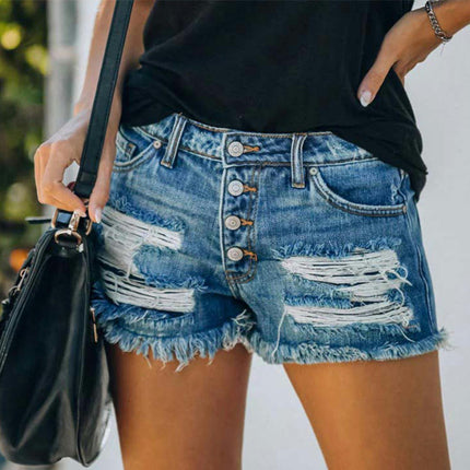 Women's Denim Shorts Summer Casual Mid Waisted Raw Hem Ripped Denim Jean Shorts