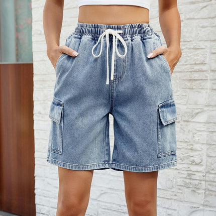 Women Denim Shorts High Waisted Straight Leg Casual Cargo Jean Shorts with Pockets