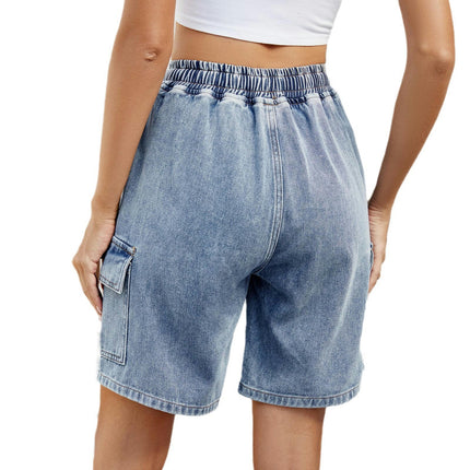 Women Denim Shorts High Waisted Straight Leg Casual Cargo Jean Shorts with Pockets