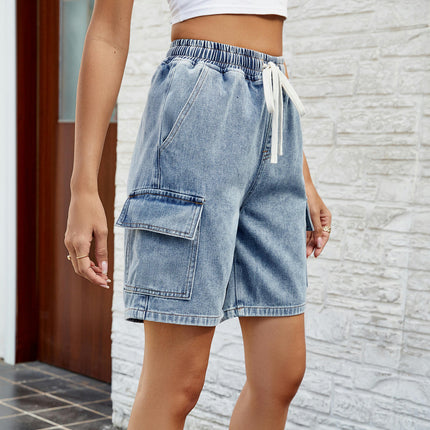 Women Denim Shorts High Waisted Straight Leg Casual Cargo Jean Shorts with Pockets