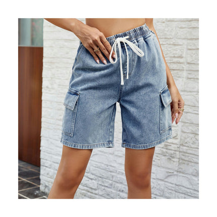 Women Denim Shorts High Waisted Straight Leg Casual Cargo Jean Shorts with Pockets