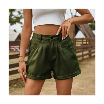 Women's Casual Summer Jean Shorts High Waisted Folded Hem Denim Shorts