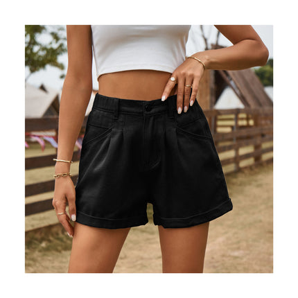 Women's Casual Summer Jean Shorts High Waisted Folded Hem Denim Shorts