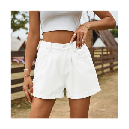 Women's Casual Summer Jean Shorts High Waisted Folded Hem Denim Shorts