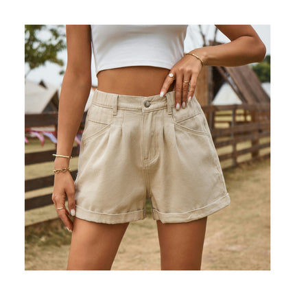 Women's Casual Summer Jean Shorts High Waisted Folded Hem Denim Shorts