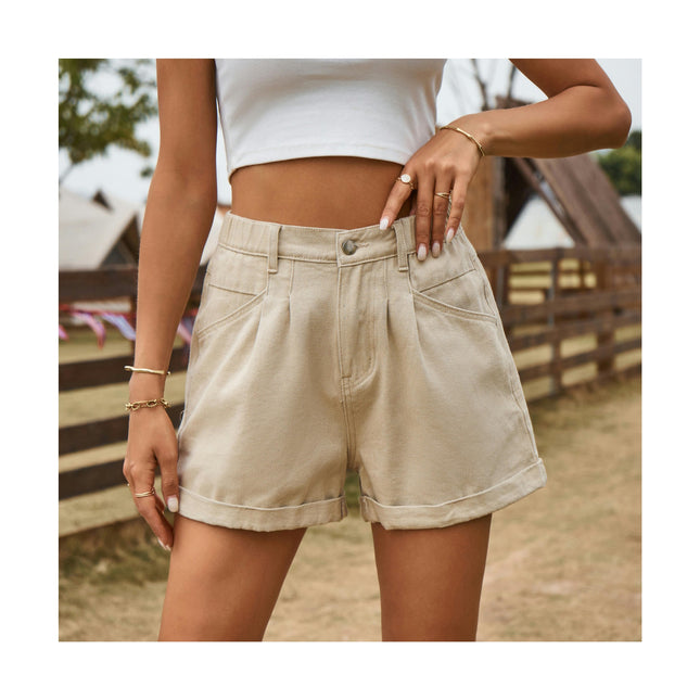 Women's Casual Summer Jean Shorts High Waisted Folded Hem Denim Shorts