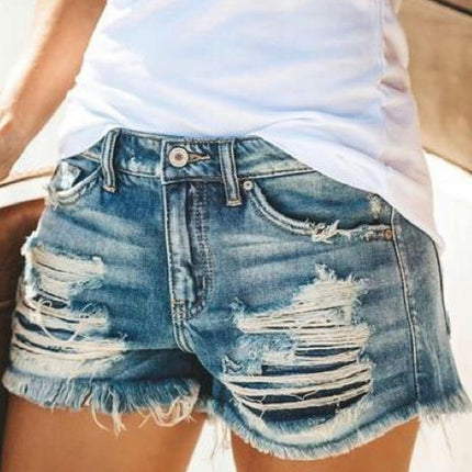 Women's High Waisted Jean Shorts Frayed Raw Hem Ripped Denim Shorts