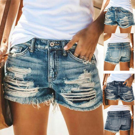 Women's High Waisted Jean Shorts Frayed Raw Hem Ripped Denim Shorts