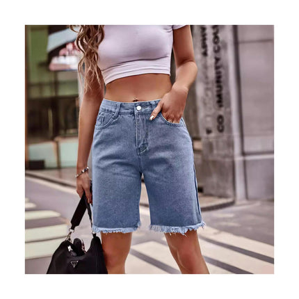 Womens Summer Casual Loose Jean Shorts High Waisted Straight Leg Denim Shorts