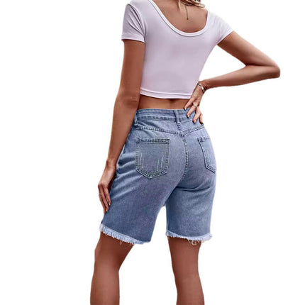 Womens Summer Casual Loose Jean Shorts High Waisted Straight Leg Denim Shorts