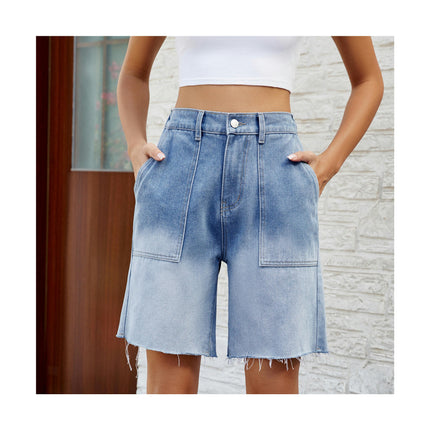 Women's Casual High Waist Straight Leg Jean Shorts Raw Hem Denim Shorts