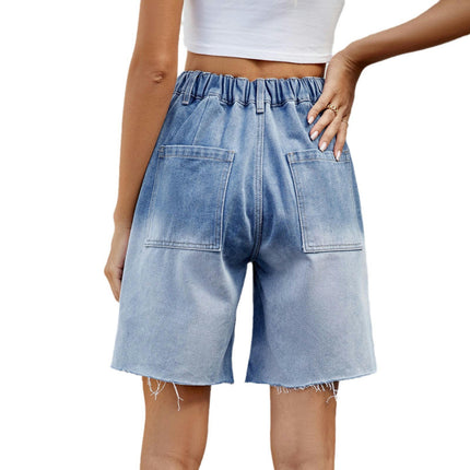 Women's Casual High Waist Straight Leg Jean Shorts Raw Hem Denim Shorts