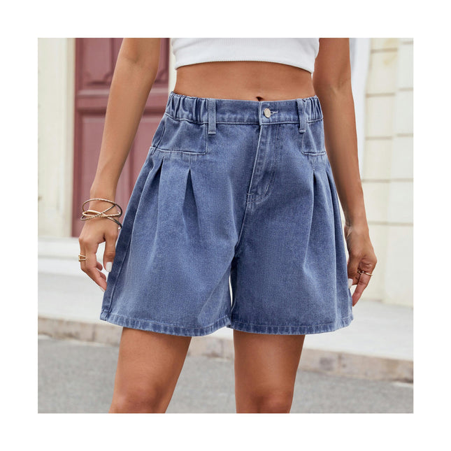 Women's High Waisted Wide Leg Denim Shorts Casual Pleated Loose Jean Shorts