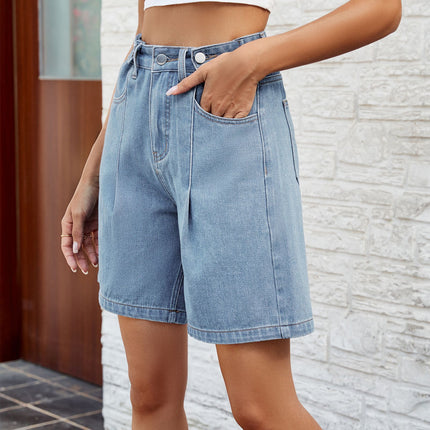 Women's Casual High Rise Jean Shorts Straight Leg Bermuda Denim Shorts