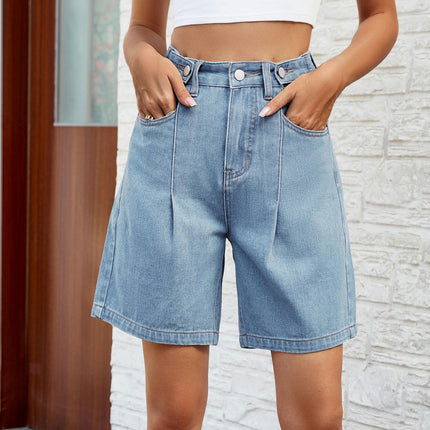 Women's Casual High Rise Jean Shorts Straight Leg Bermuda Denim Shorts