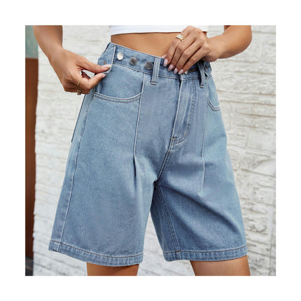 Women's Casual High Rise Jean Shorts Straight Leg Bermuda Denim Shorts