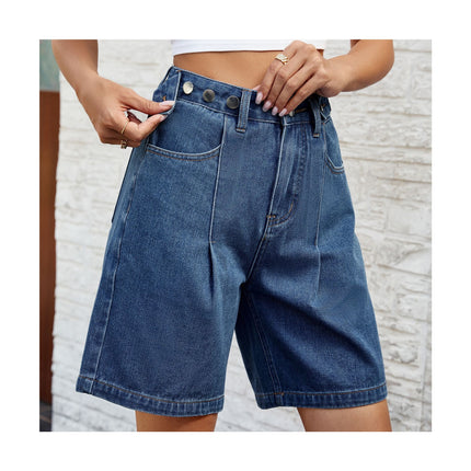 Women's Casual High Rise Jean Shorts Straight Leg Bermuda Denim Shorts