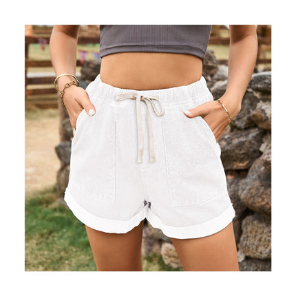 Women Summer Casual Jean Shorts Drawstring Elastic Waist Denim Shorts with Pockets