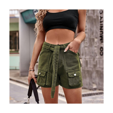 Women's Mid Waist Cargo Jean Shorts Casual Loose Denim Shorts