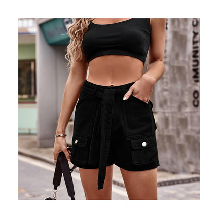 Women's Mid Waist Cargo Jean Shorts Casual Loose Denim Shorts