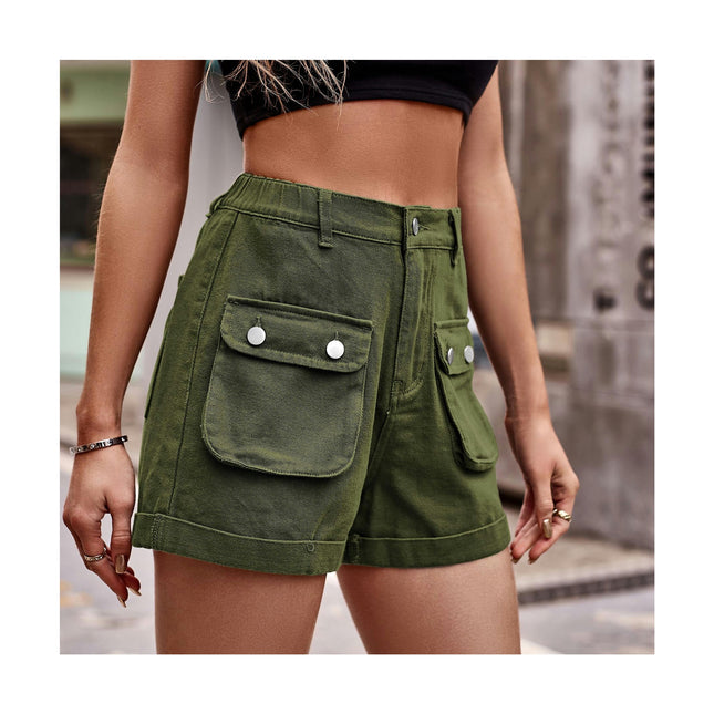 Women's Cargo Denim Short High Waist Casual Folded Hem Jeans Short