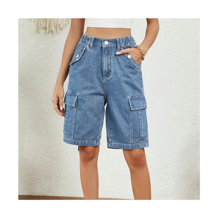 Women's Casual Summer Cargo Jean Shorts High Waist Straight Leg Denim Shorts