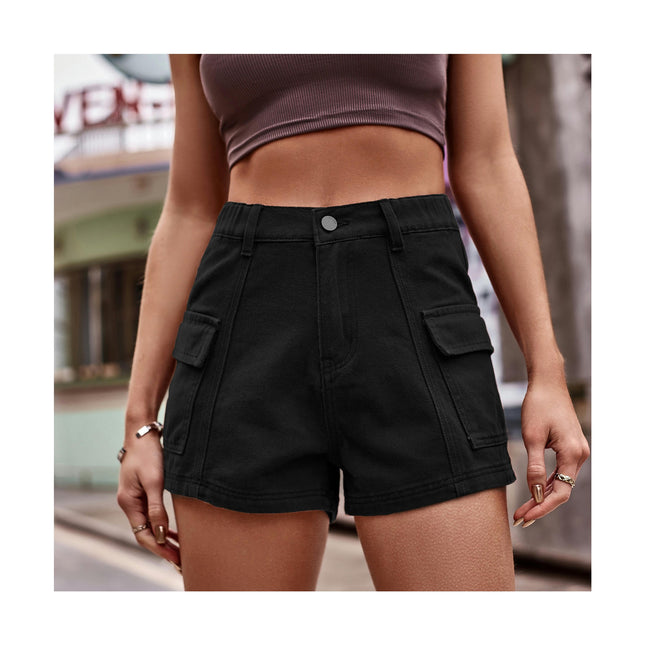 Womens Cargo Shorts Mid Waisted Denim Shorts with  Pockets