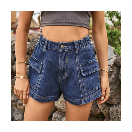 Womens Cargo Shorts Mid Waisted Denim Shorts with  Pockets