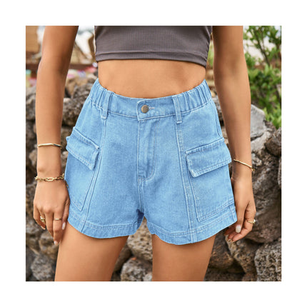 Womens Cargo Shorts Mid Waisted Denim Shorts with  Pockets