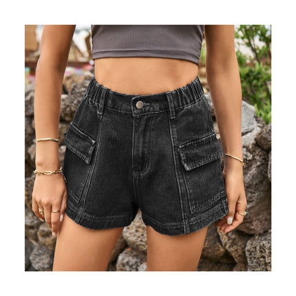 Womens Cargo Shorts Mid Waisted Denim Shorts with  Pockets