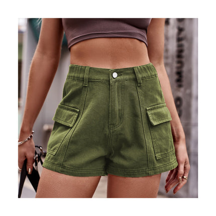 Womens Cargo Shorts Mid Waisted Denim Shorts with  Pockets