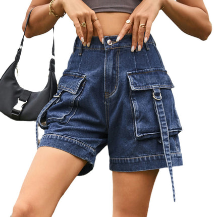 Women's Cargo Jean Shorts High Waist Casual Denim Shorts with Pockets