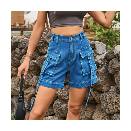 Women's Cargo Jean Shorts High Waist Casual Denim Shorts with Pockets