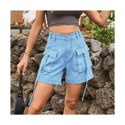 Women's Cargo Jean Shorts High Waist Casual Denim Shorts with Pockets