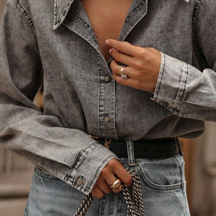 Women Denim Shirts Button Down Long Sleeve Casual Denim Jacket