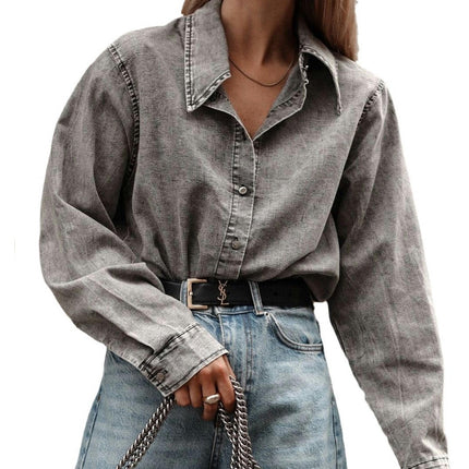 Women Denim Shirts Button Down Long Sleeve Casual Denim Jacket