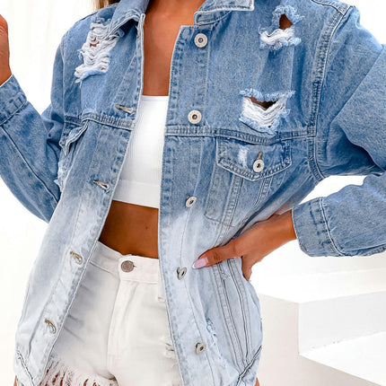 Womens Casual Ripped Denim Jacket Long Sleeve Distressed Jean Jacket