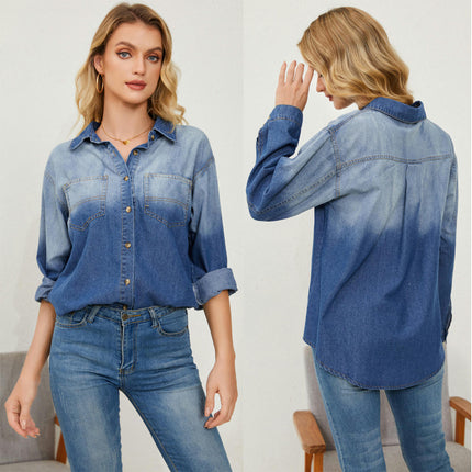 Womens Long Sleeve Denim Jacket Button Down Shirts Jean Shacket