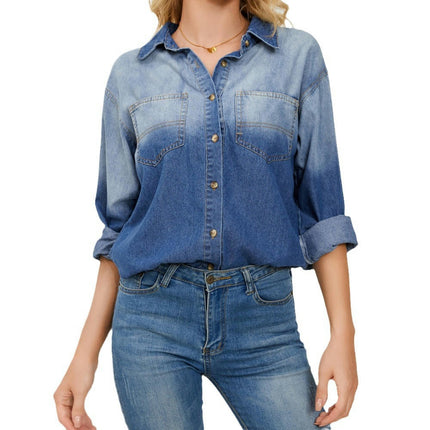 Womens Long Sleeve Denim Jacket Button Down Shirts Jean Shacket