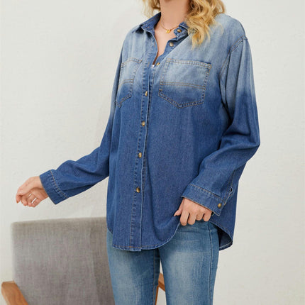 Womens Long Sleeve Denim Jacket Button Down Shirts Jean Shacket