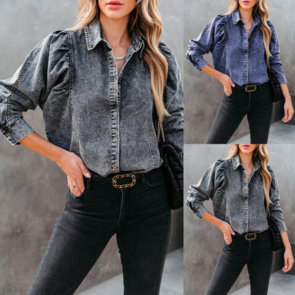 Long Sleeve Jean Jackets for Women Fashion Button Up Denim Jacket