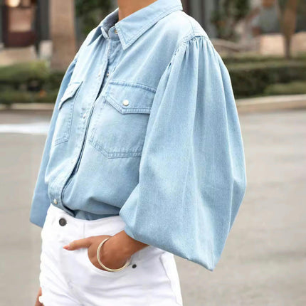 Denim Jackets for Women Trendy Long Sleeve Button Down Shirt Jean Jacket with Pocket