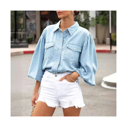 Denim Jackets for Women Trendy Long Sleeve Button Down Shirt Jean Jacket with Pocket