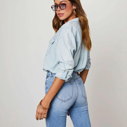 Long Sleeve Denim Jackets for Women Trendy Button Down Shirt Jean Jacket