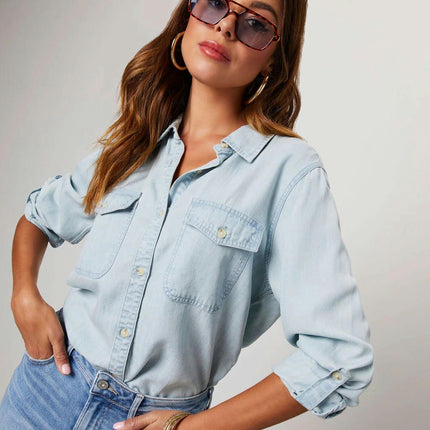 Long Sleeve Denim Jackets for Women Trendy Button Down Shirt Jean Jacket