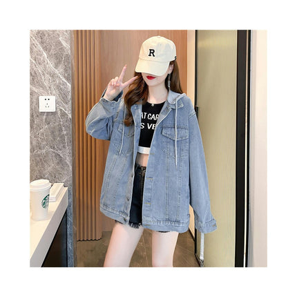 Women's denim jacket with hood Long Sleeve Casual jean jackets