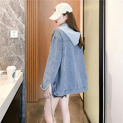 Women's denim jacket with hood Long Sleeve Casual jean jackets