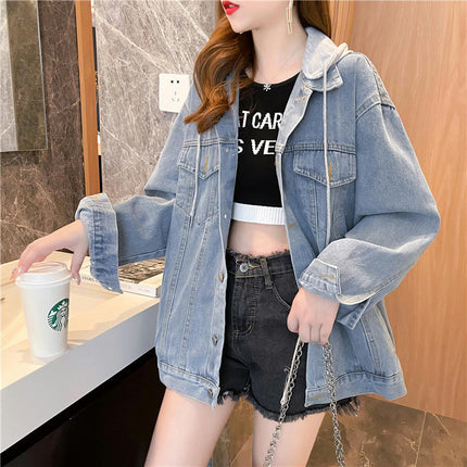 Women's denim jacket with hood Long Sleeve Casual jean jackets