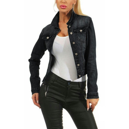 Women's Denim Jacket Button Down Long Sleeve Cropped Jean Jacket